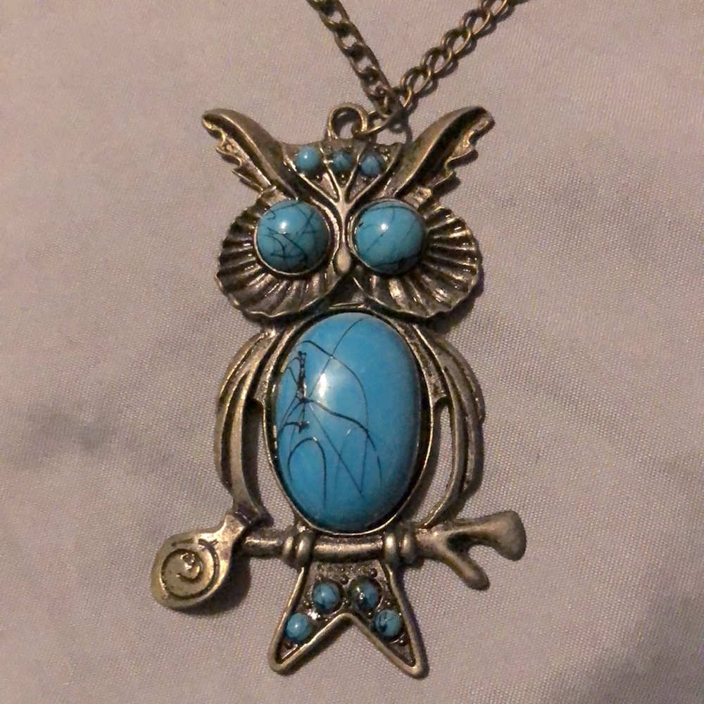 Turquoise Marble Owl Charm Necklace 🦉